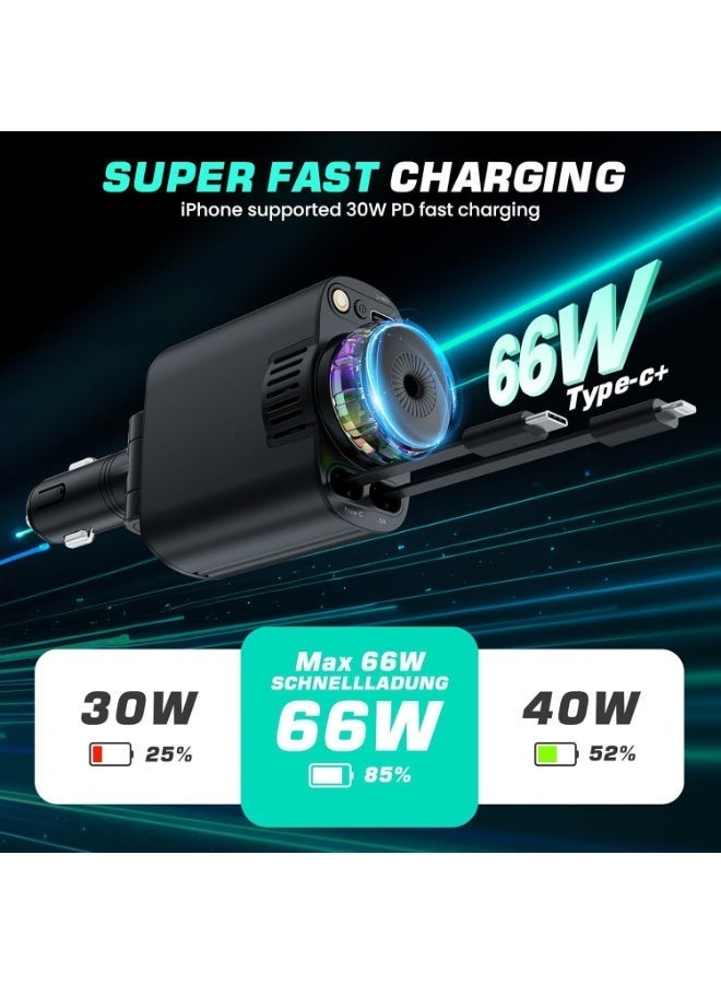 شاحن سيارة 5 في 1 مع ضوء النجوم ومعطر جو - محول USB-C متعدد المنافذ قابل للسحب للشحن السريع، شاحن سيارة عالمي لأجهزة iPhone وAndroid - Image 4